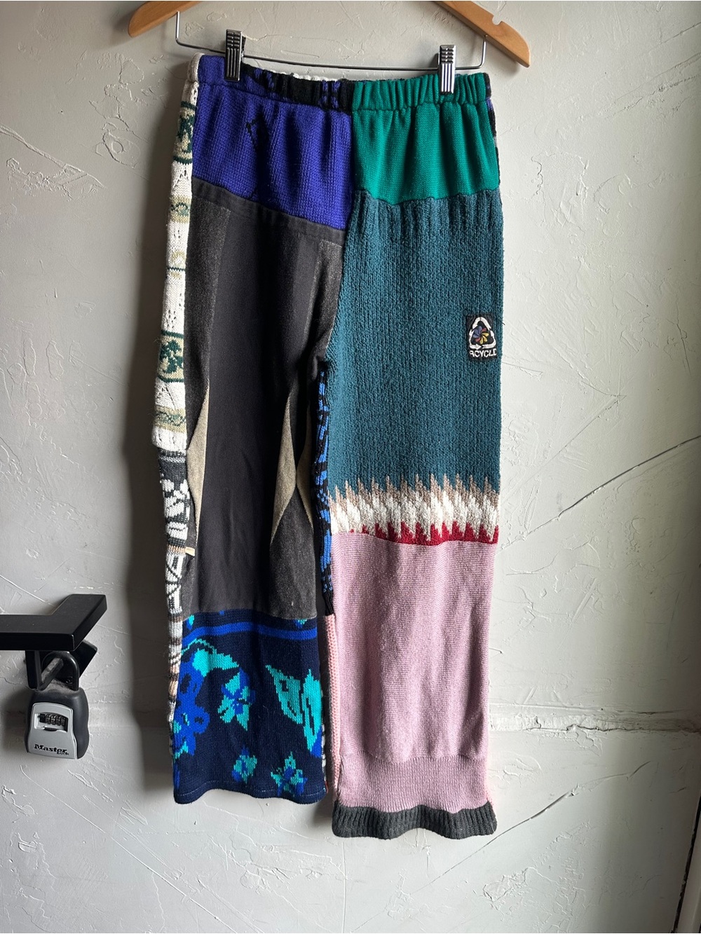 Upcycled Patchwork Knit Sweater Pants Wide Leg Boho Artwear Festival Eclectic